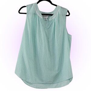 EASY BREEZY WOMEN'S COTTON MINT GREEN & LACE DETAIL TANK BLOUSE EUC XL